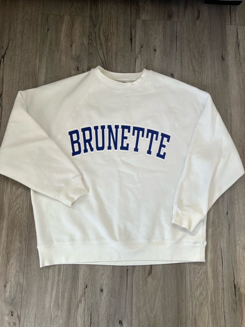 Brunette The Label Cream Crewneck with Blue Arch Logo